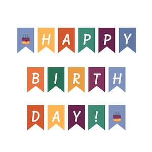 Happy Birthday Banner - Birthday Bunting Banner - Birthday Decorations - Bright Colors Happy Birthday Sign - Printable Digital Birthday Sign