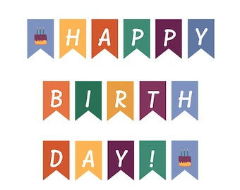 Printable Happy Birthday Banner – Bright Color Party Decorations (Digital Download)