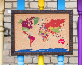 cork world map travel push pin board corkboard s bulletin memo notice message photo note framed