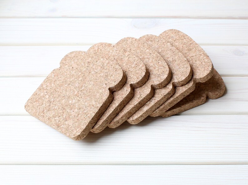 Toast Shaped Cork Coasters Set of 6 Durable Thick Coasters Etsy