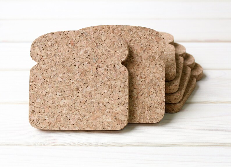 Toast Shaped Cork Coasters Set of 6 Durable Thick Coasters Etsy