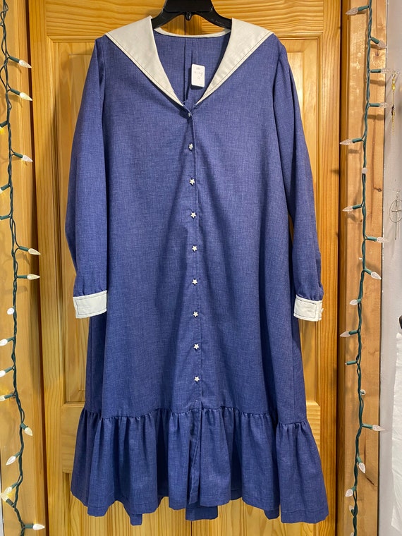 VINTAGE white and blue sailing dress with star bu… - image 1