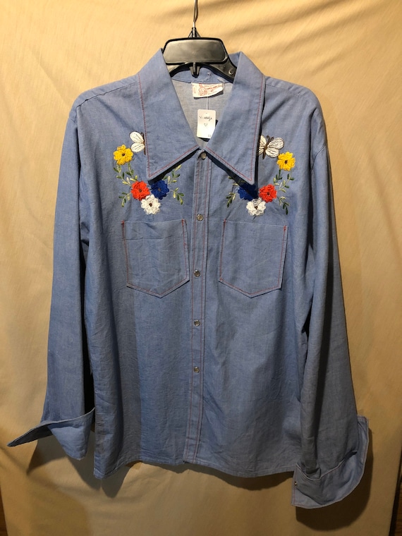 Vintage embroidered western jean shirt