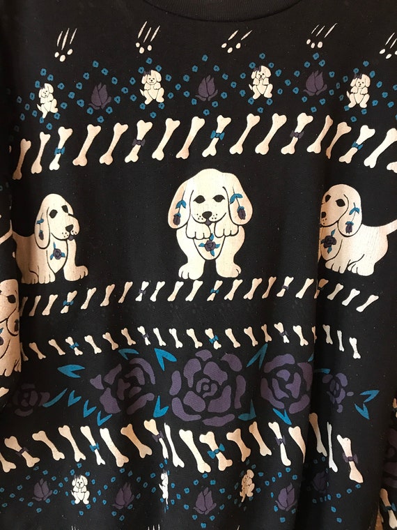 Vintage Black Dog Sweater with Bones & Roses - Gem