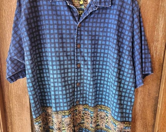 VINTAGE Hawaiian Dress Shirt with Tiki Graphic