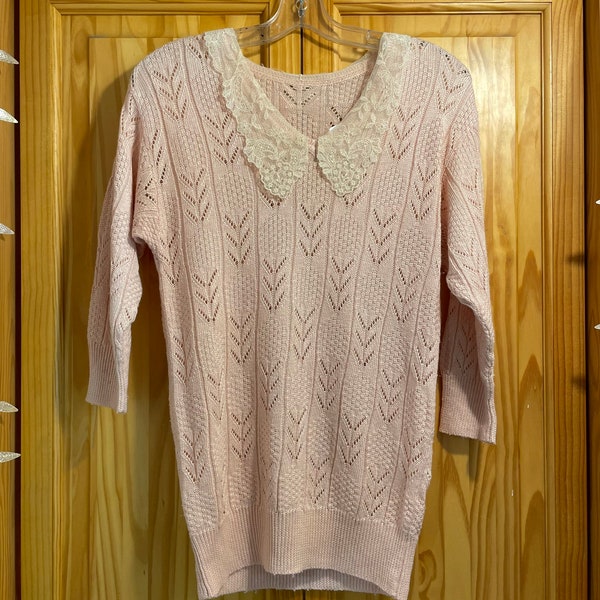 VINTAGE Baby Pink Sweater with Lace Collar