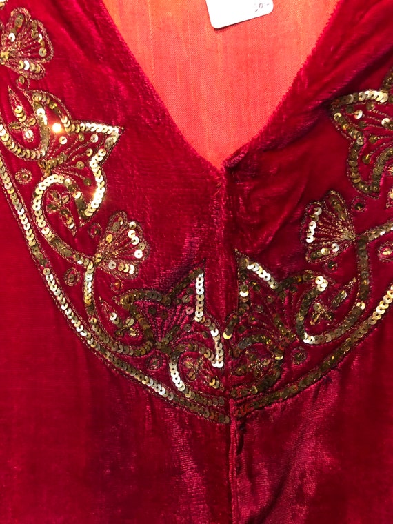 VINTAGE Red Velvet Sequin Vest L - image 2