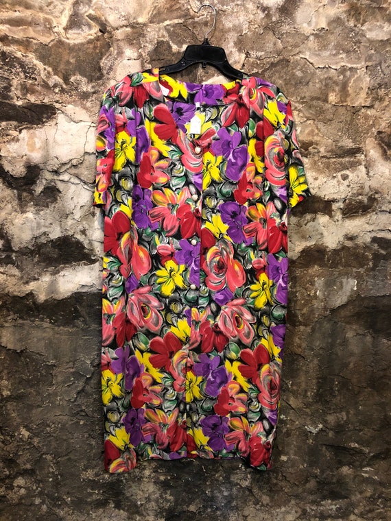VINTAGE 80s Handmade Bright Floral Dress