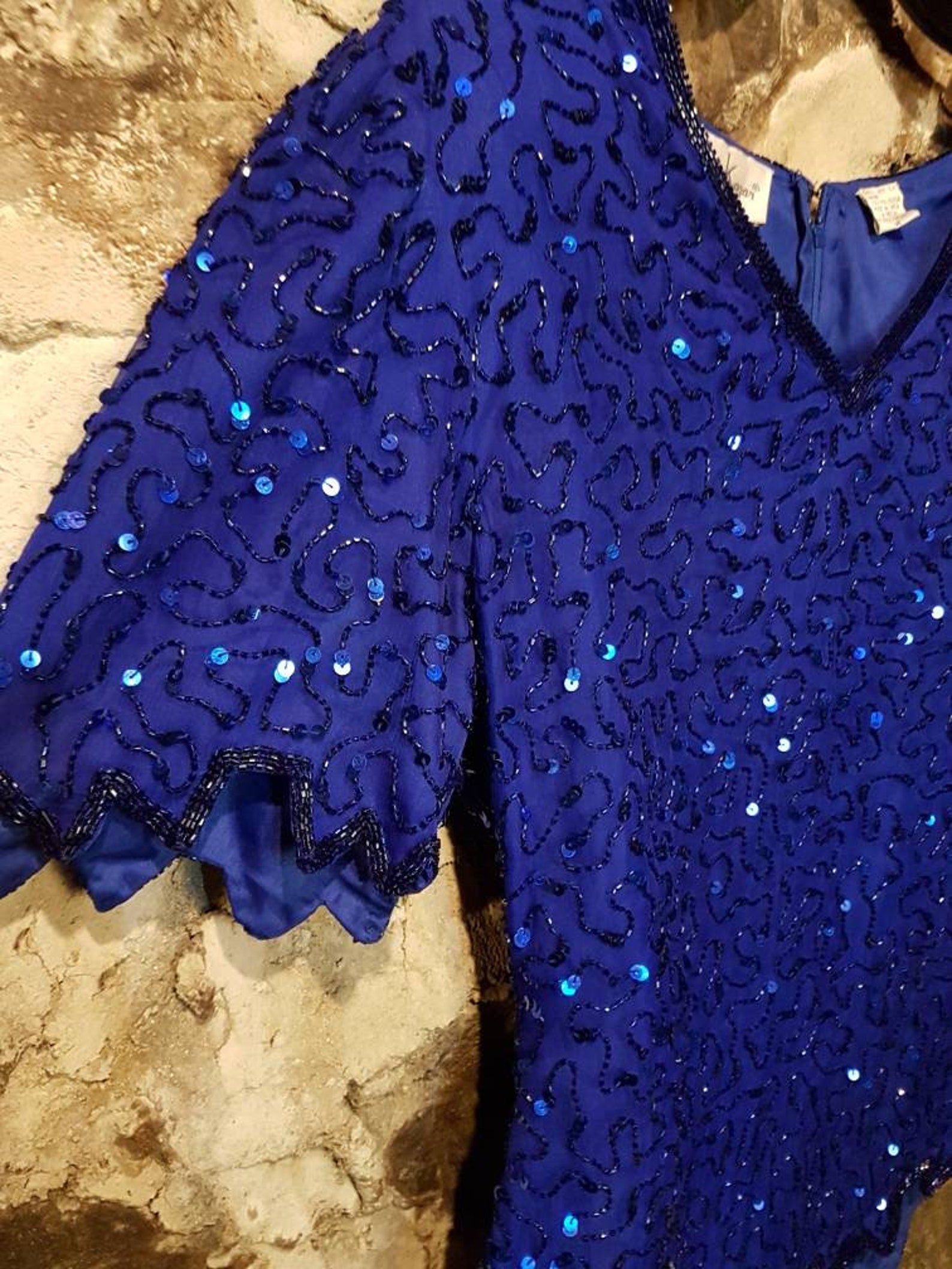 HAUT à paillettes vintage 100% saphir de soie | Etsy
