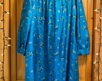 VINTAGE blue floral silk dress