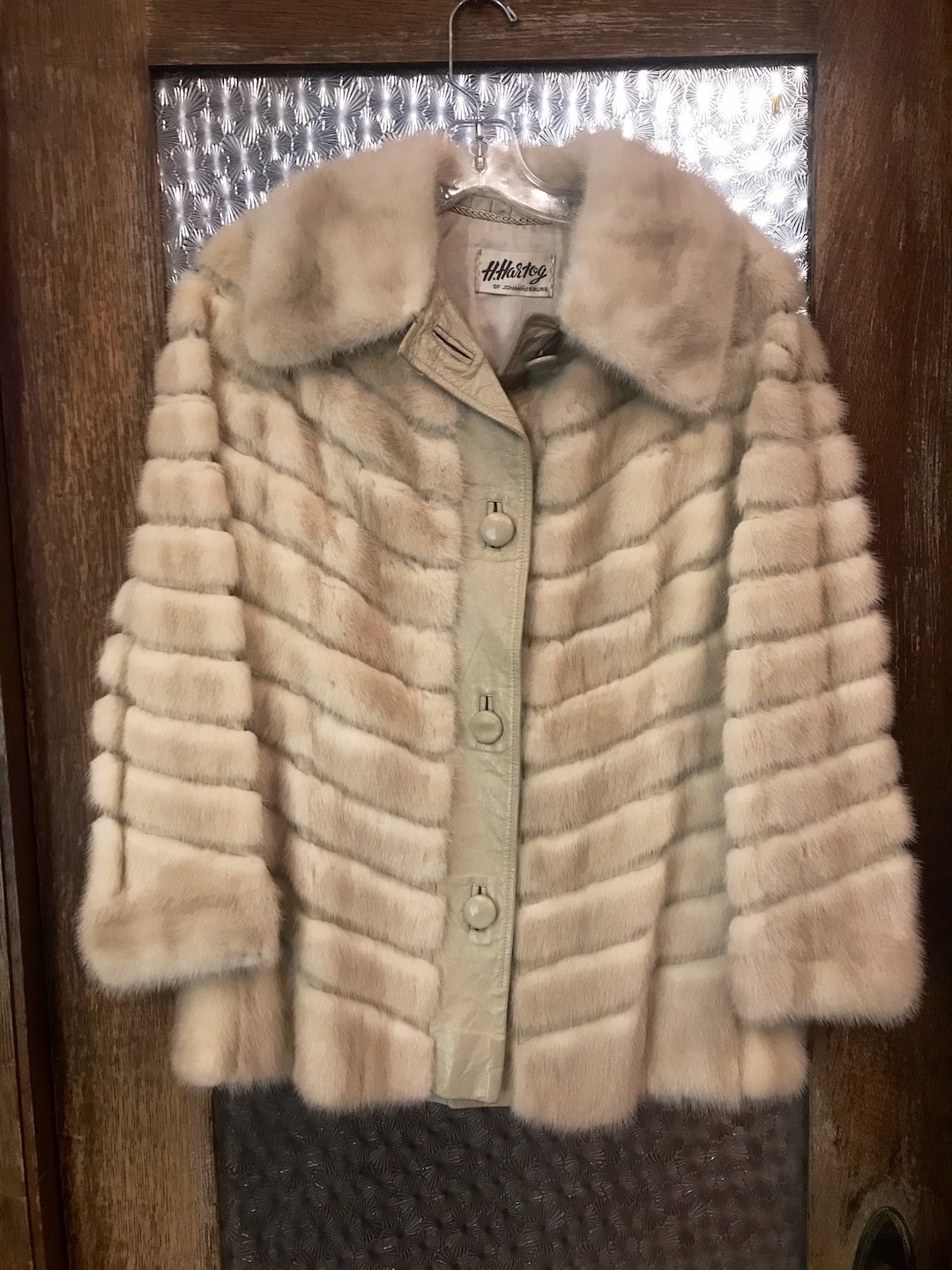 Vintage White Genuine Mink Fur Coat With Leather Accents Etsy