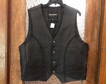 Mens Genuine Black Leather Vest