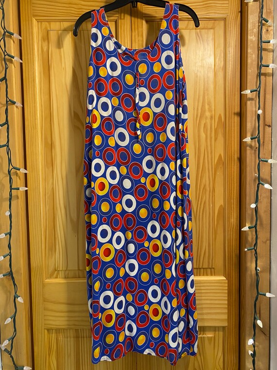 VINTAGE blue multicolour circle print dress - image 2