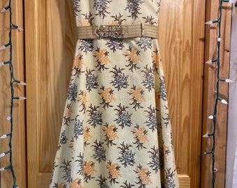 VINTAGE cream orange and brown floral dress