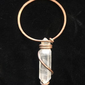 Large Pendant; Raw Quartz Point Wrapped in Copper