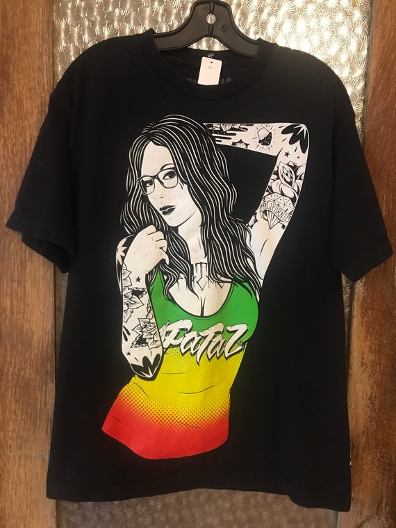Black Fatal T-Shirt with Tattooed Woman
