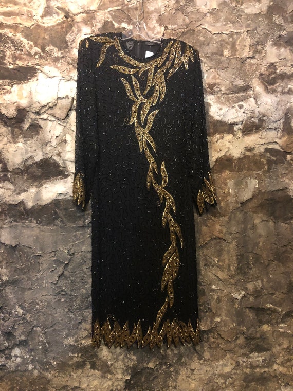 VINTAGE Pure Silk Glass Beaded Gown