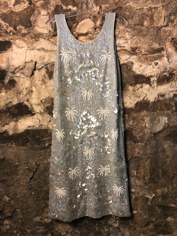 VINTAGE 20s Sequin Cabana Beach Side Shift Dress