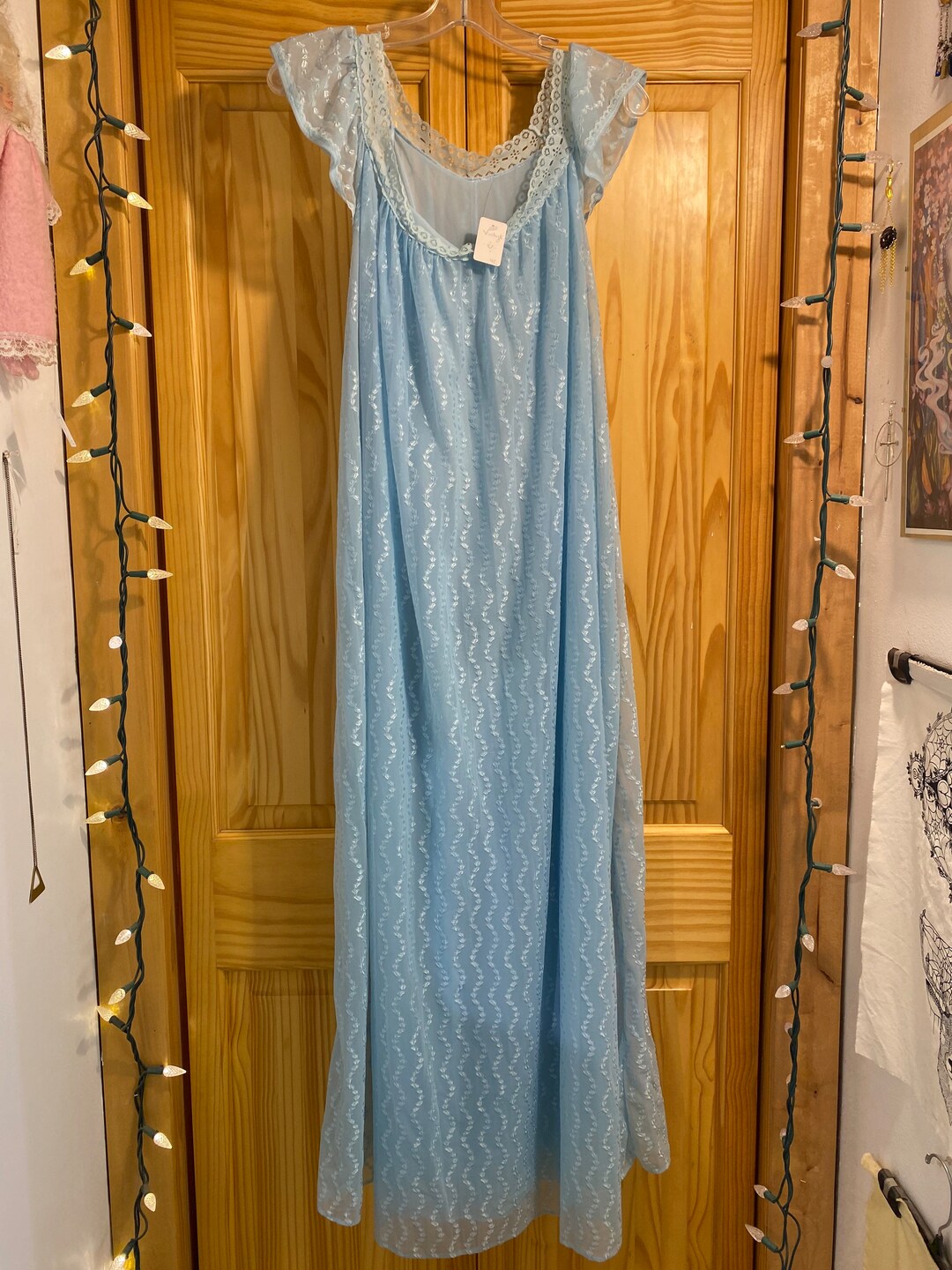 Blue Embroidered Lace Daygown with Bonnet