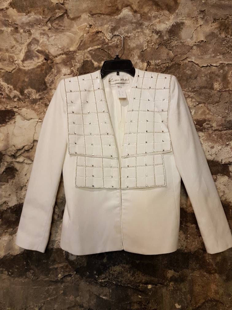 VINTAGE rhinestone white beaded jacket | Etsy