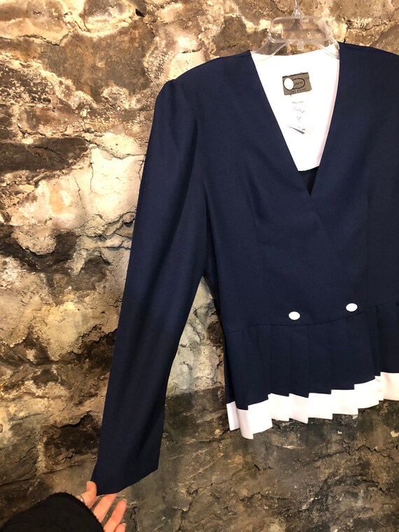 VINTAGE Pleated Navy Blue Jacket - image 2