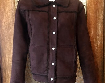 Chocolate Brown Coat with Seams of Synthetic Fur Accents