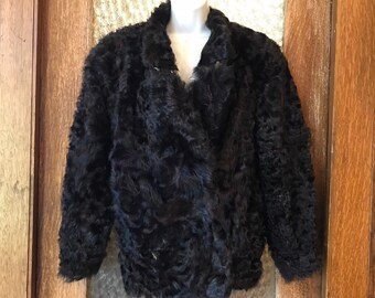 Vintage Genuine Dyed Purplish/Black Persian Lamb Coat