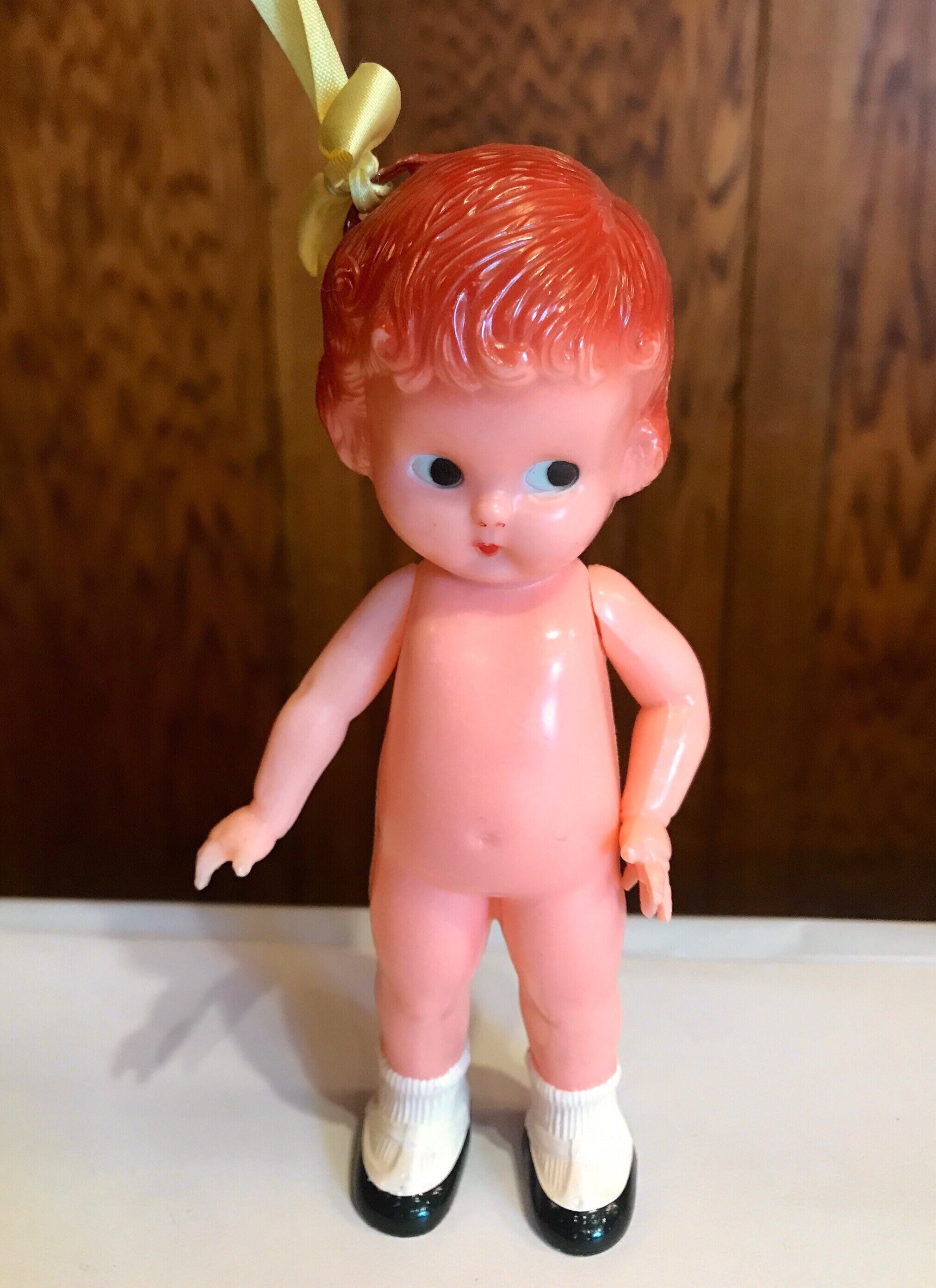 Vintage 1960s Knickerbocker Plastic Girl Doll With Yellow Bow Etsy UK
