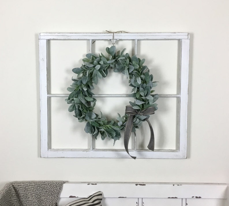 Farmhouse Window Frame with Shutters and Lamb's Ear Wreath image 2