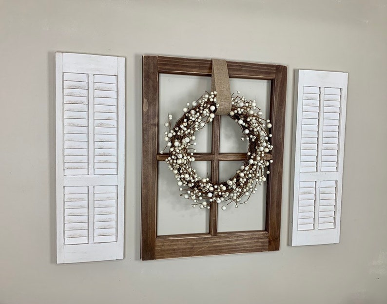Farmhouse Window Frame With Shutters And Wreath