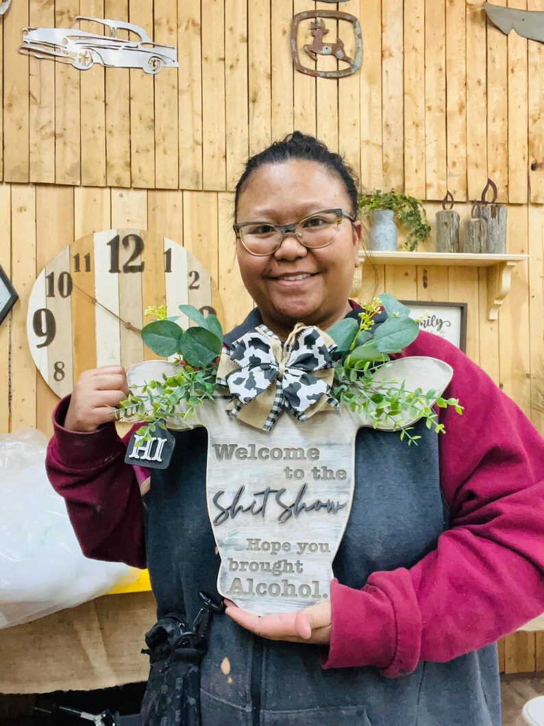 Cow Head Custom Farmhouse Inspired Door Hanger/front Porch Etsy