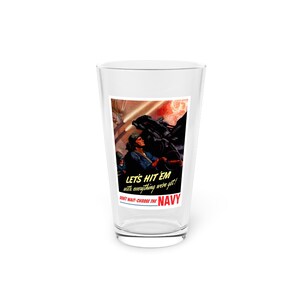 Vintage Navy Themed Pint Glass, 16oz, Funny Drinkware, Military Decor, Gift for Navy Veterans, Unique Party Glass