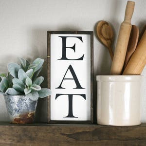 EAT sign, small EAT wooden sign, 12x6, kitchen wall decor, kitchen eat sign, vintage style wooden sign, kitchen wall art, shelf sign,