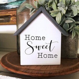 Mini house home sweet home sign with roof, tiered tray decor, kitchen shelf sign, farmhouse kitchen decor, sign for tier trays