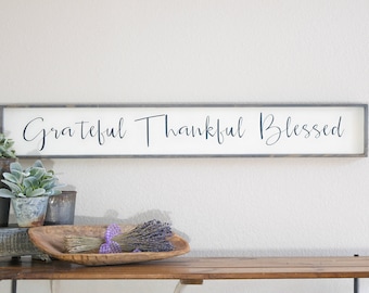 grateful thankful blessed sign, large wood grateful thankful blessed sign, thankful wall decor, housewarming gift, grateful blessed wall art