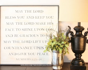 May the Lord bless you and keep you, Benediction, Numbers 6: 24-26 wood scripture sign, Bible verse wall decor, farmhouse style sign