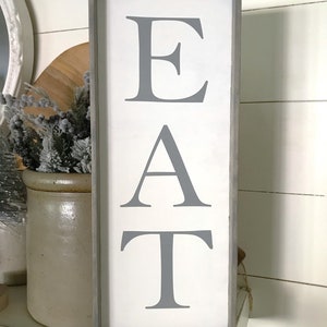 EAT sign, medium EAT wooden sign, 8x20, kitchen wall decor, kitchen eat sign, vintage style wooden sign, kitchen wall art, shelf sign,
