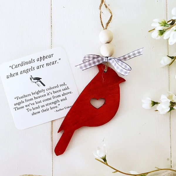 Cardinals appear when angels are near wood hanging ornament, sympathy, thinking of you, inspirational, encouragement or remembrance gift