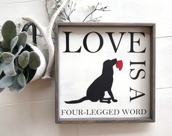 Love is a four-legged word wood dog or cat sign, dog and cat lovers gift, gift for pet owners, rescue animals