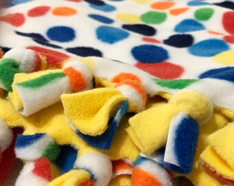 Colorful Dots Tied Fleece Blanket Throw, for Babies and Toddlers
