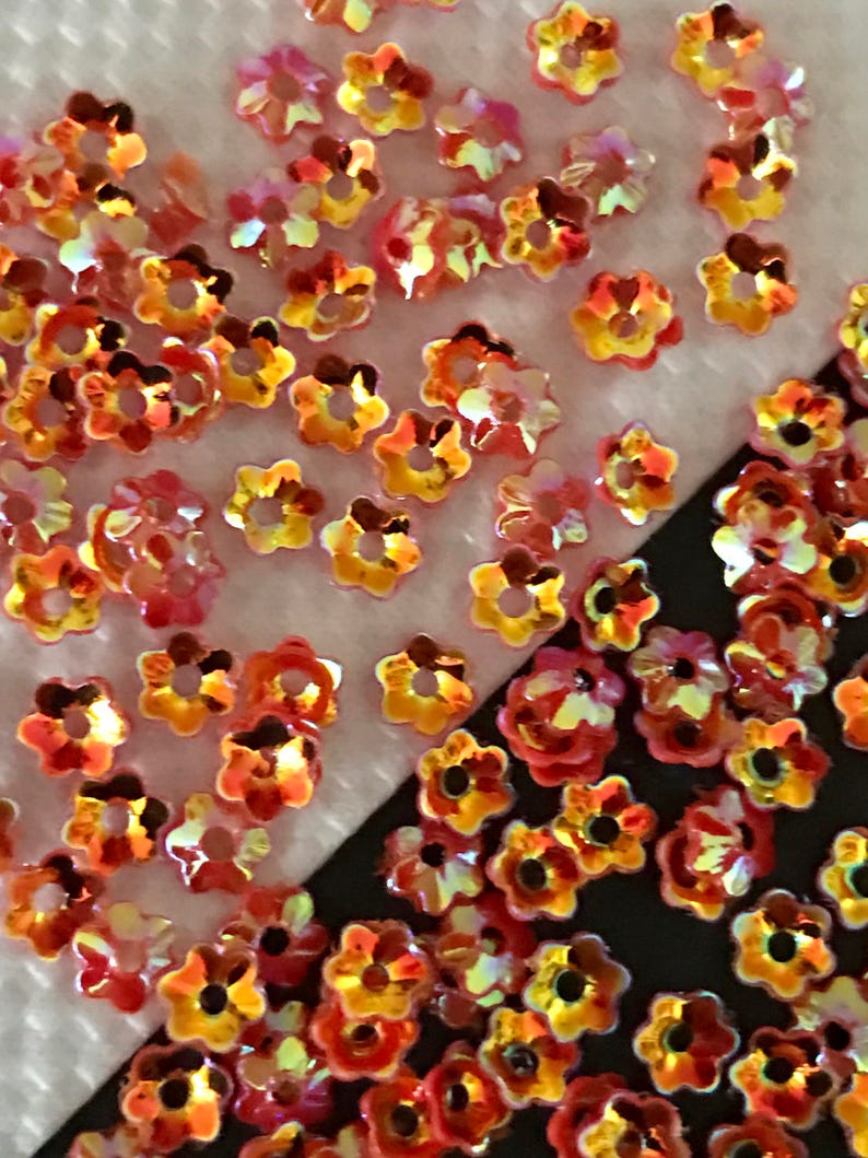 Flower Cup Sequins 5mm Tiny Tangerine Orange /& Crystal Gold AB Choose Pack Size