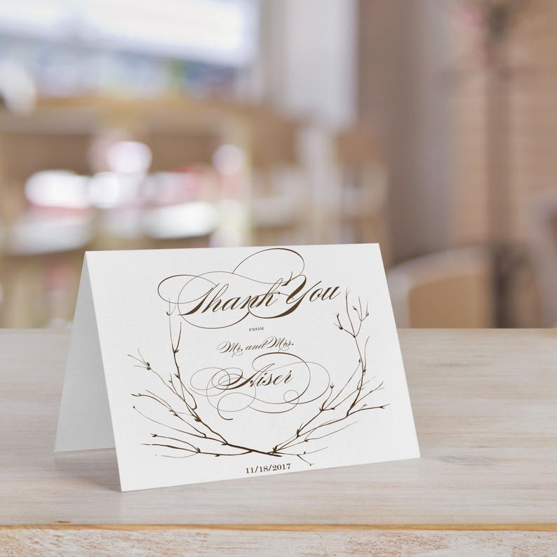 Rustic Fall Branches Thank You Card Set Of 10 Mr And Mrs Etsy