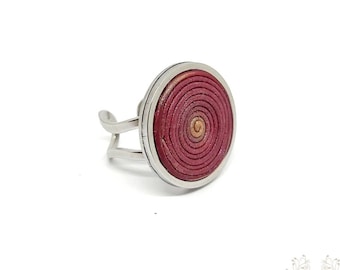 Spiral adjustable ring, handmade with polymer clay, stainless steel base, unique designer ring, elegant and minimalist