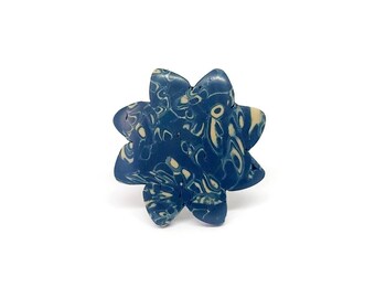 Blue Honua flower ring, handmade with polymer clay, silver plated adjustable ring, designer jewelry, unique jewelry, statement ring
