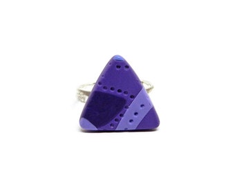 Purple handmade ring, lilac adjustable polymer clay ring