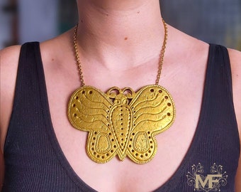 Custom order gold butterfly pendant necklace, handmade with polymer clay and stainless steel, customizable, unique design, adjustable