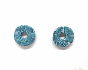 Teal donut shaped studs, handmade with polymer clay, silver plated posts, lightweight, simple and unique, minimalist designer earrings