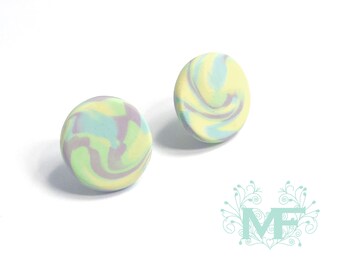 Pastel colored earrings, handmade, circle, polymer clay, silver plated, swirl, jewelry, woman, accessories, fashion, gift
