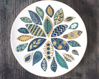 Decorative leaf ring dish, polymer clay trinket dish,