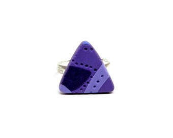 Purple handmade ring, lilac adjustable polymer clay ring